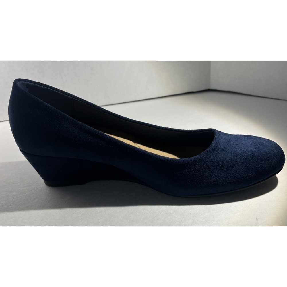 Trary Navy Blue Suede Wedge Heel Comfort Pumps Slip-on Shoes Size 10 NWOB Career